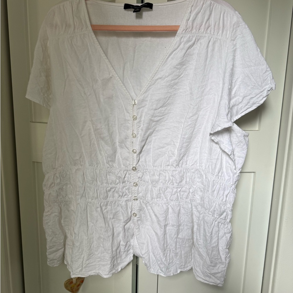 White 100% Linen Button-Down Women's Top